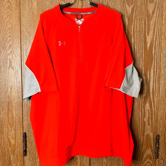 Under Armour Short Sleeve Baseball Cage Jacket Shirt 1/4 Zip Pullover 2XL Red - Picture 1 of 10